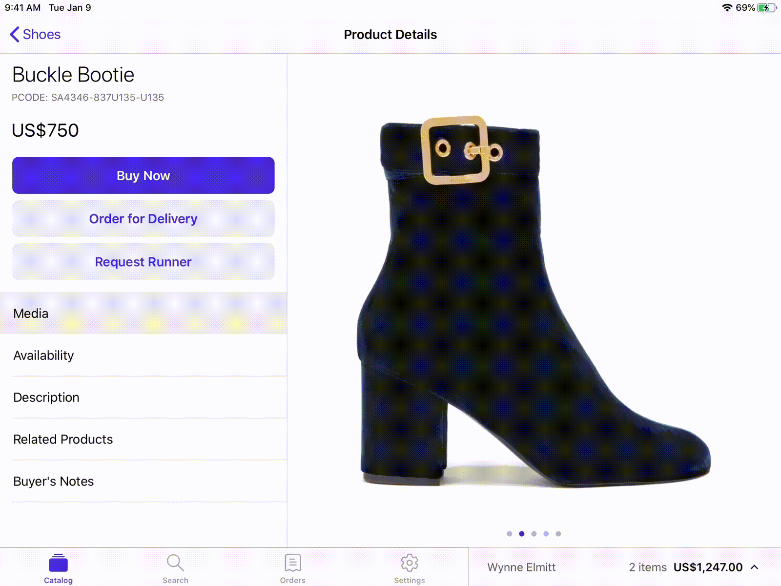 Tapping the plus sign button to add a product to the current shopping cart