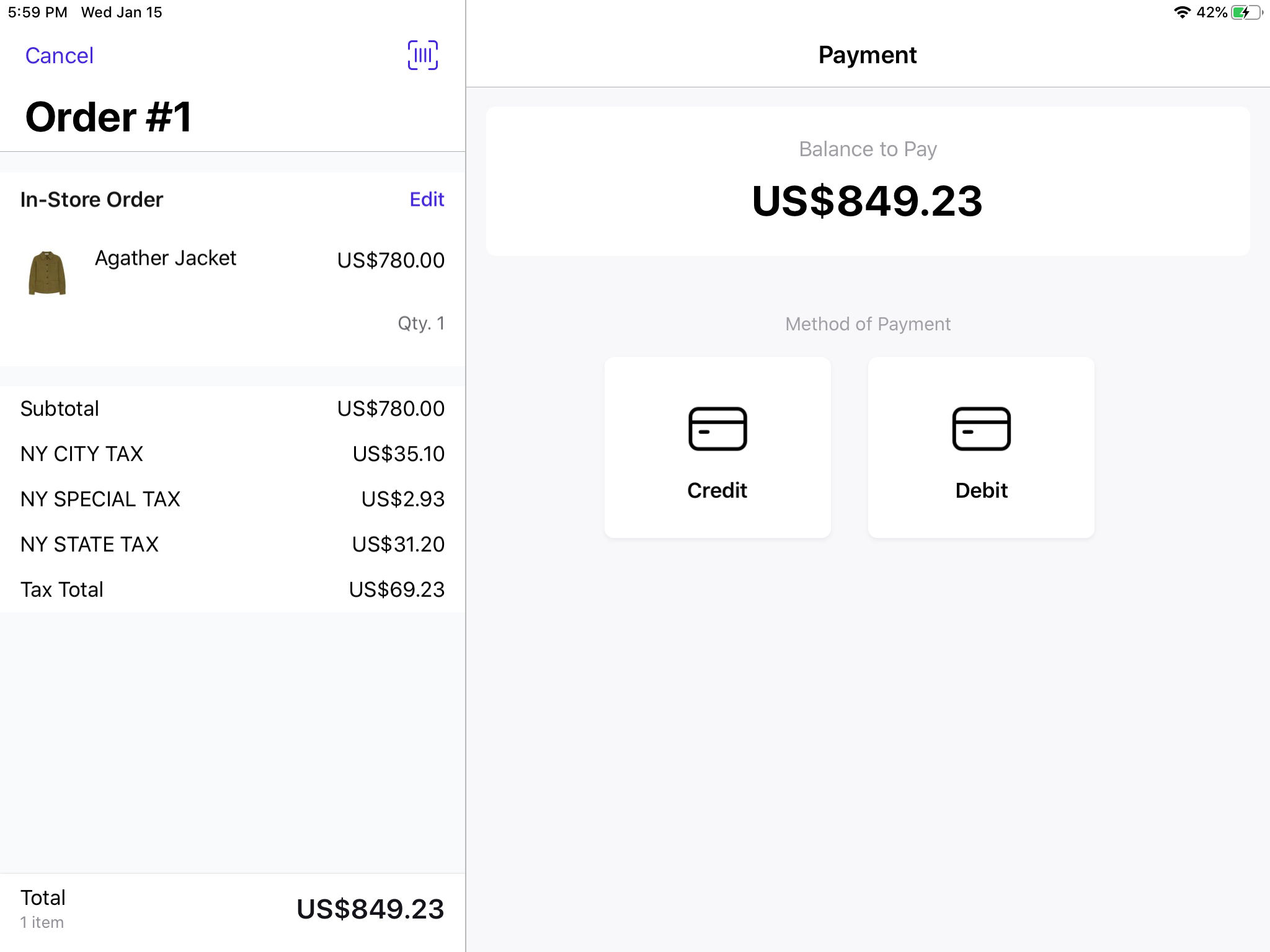 The list of all available payments will be under the Methods of Payment header.