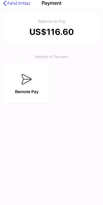On the payment screen, a method of payment can be selected.