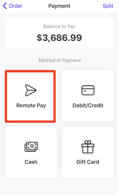 Select the Remote Pay option which looks like a sideways triangle.