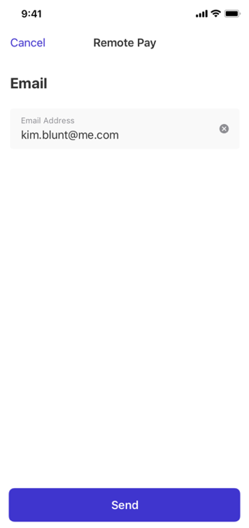 After selecting Remote Pay, the associate will be prompted to enter the email of the customer.