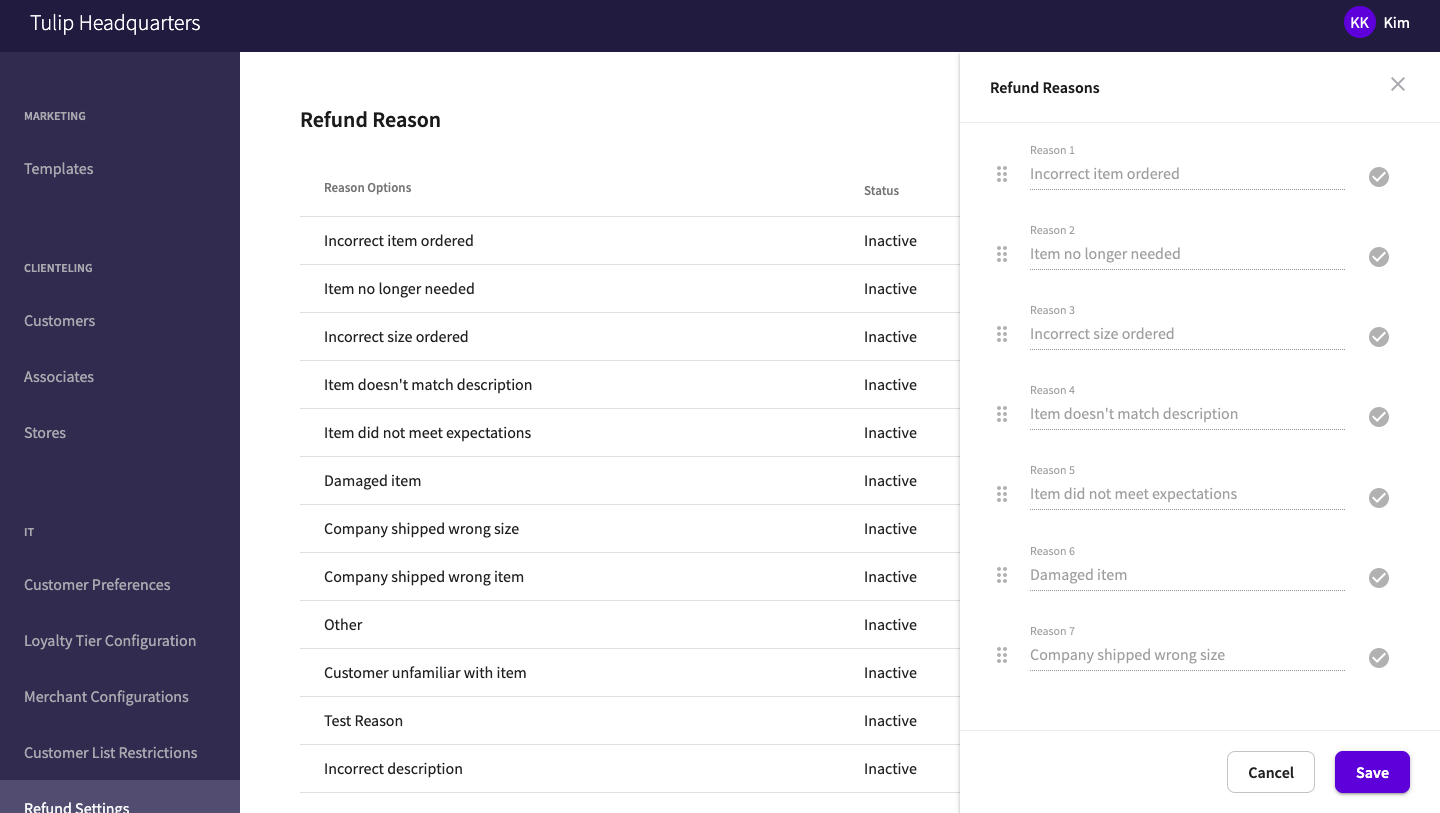 Mutliple reasons may be selected as to why a refund has occured.