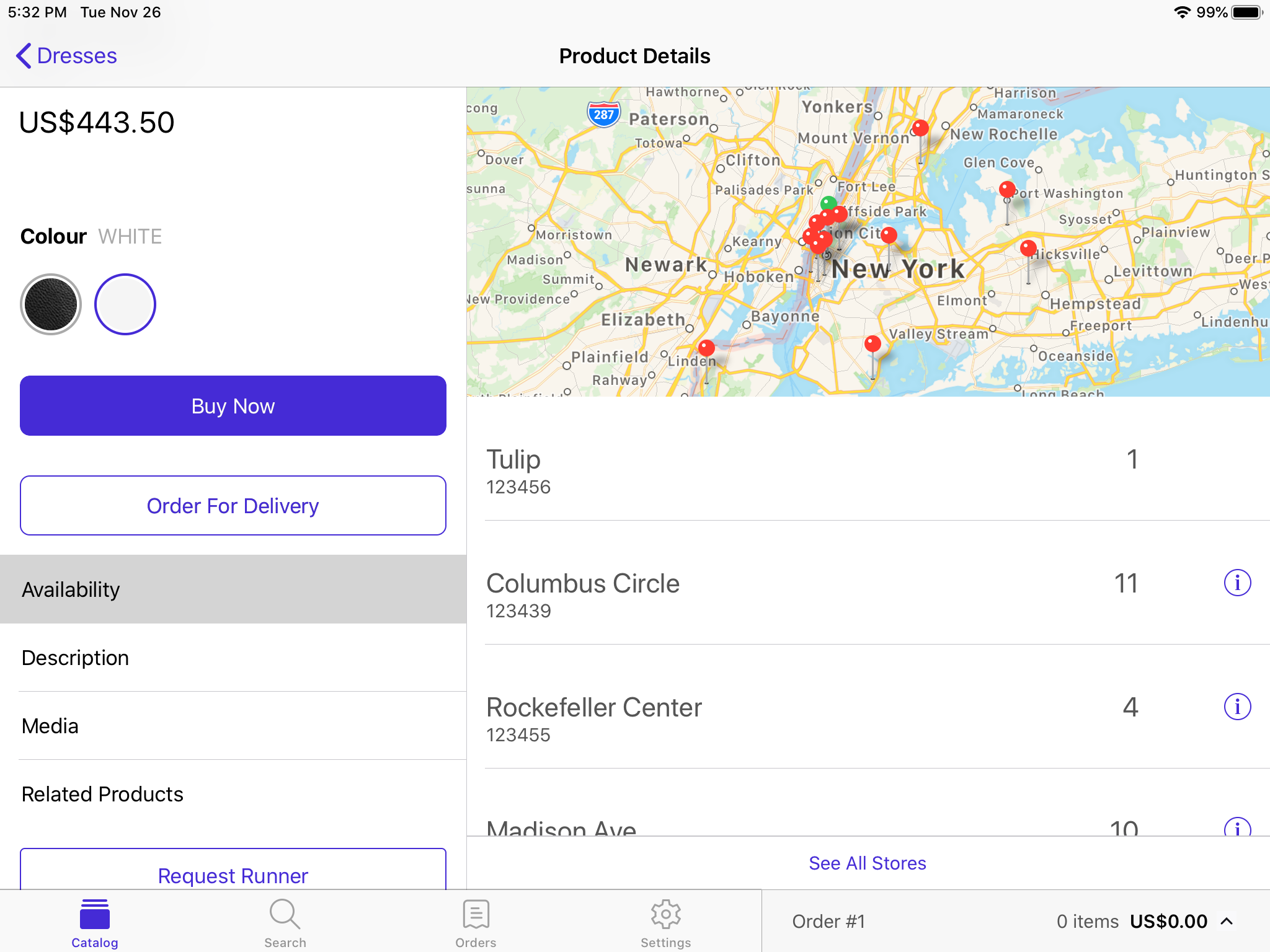 Tapping on Availability brings up map of all the locations the product is available at.