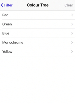 Simple lists display filtering options in a list where tapping on them expands the filtering options.