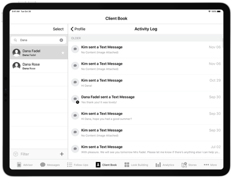 The activity log displays information in a list view and in order by date descending.