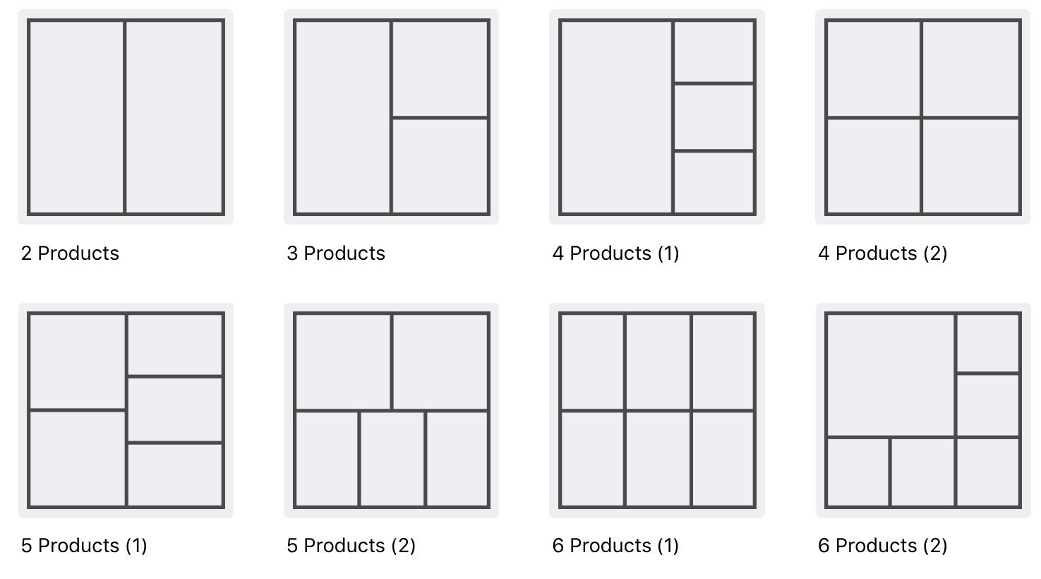 This image displays what the look preview looks like depending on the number of items within the look.