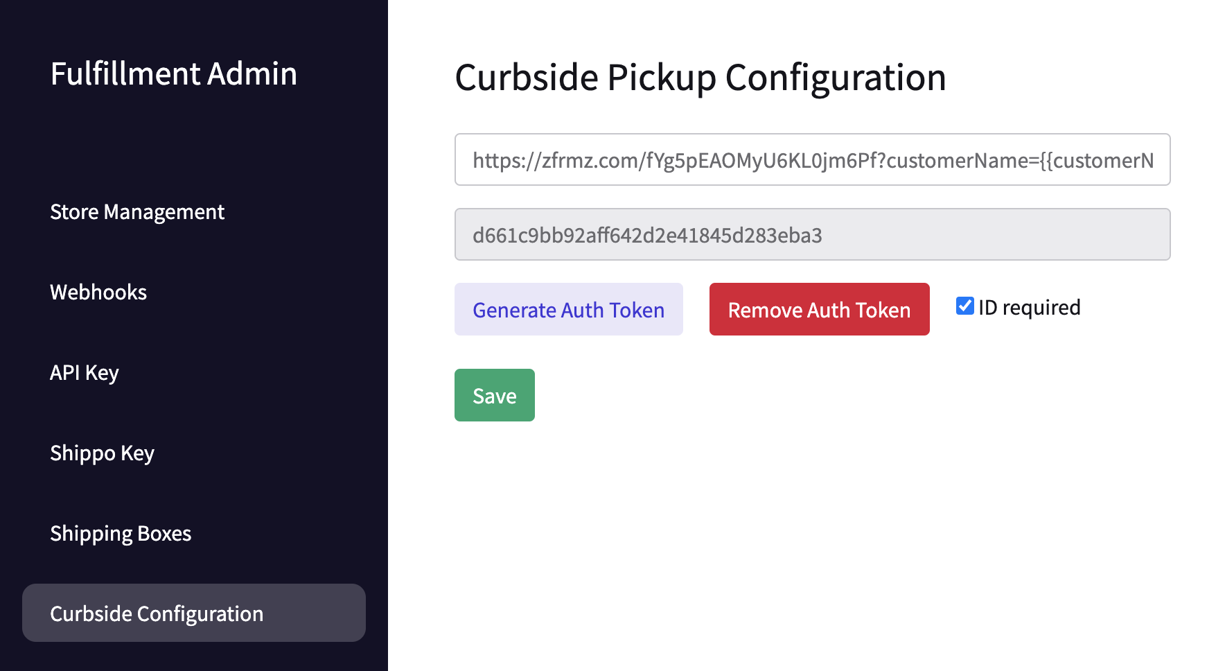 The Curbside Configuration Menu is open.