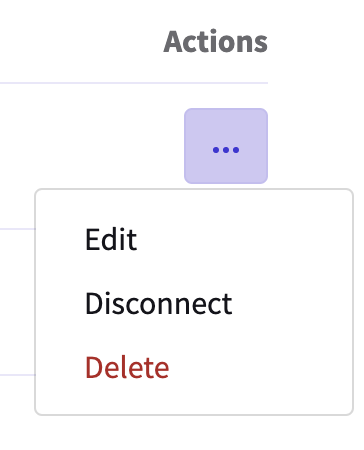 The ellipses menu is open showing Edit, Disconnect, and Delete options.