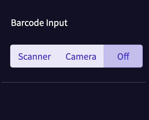 The Barcode Input menu displayed with the 3 optoins for marking items as Found.