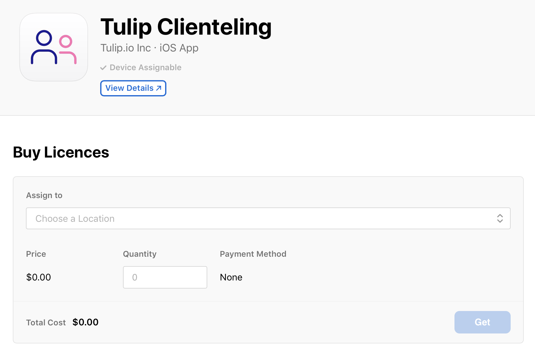 A Buy Licences menu is shown underneath Tulip Clienteling.