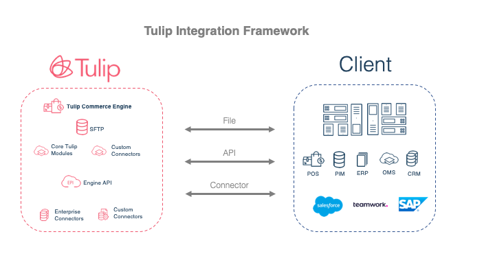 Graphical representation of Tulip and the Client integrating usingnn the three methods.