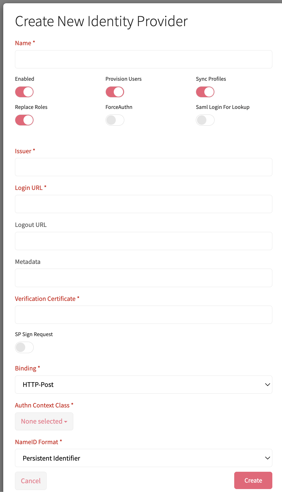 Create New Identity Provider form in Admin Console